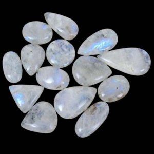 20 Piece Natural Rainbow Moonstone Cabochons Lot Jewelry Making Loose Gemstone